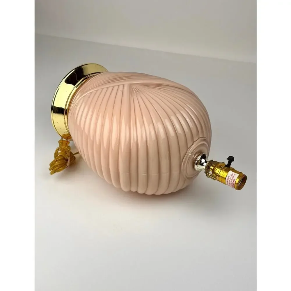 Vintage Art Deco Revival Post Modern 80s Pink Glass Cased Shell Table Lamp Works